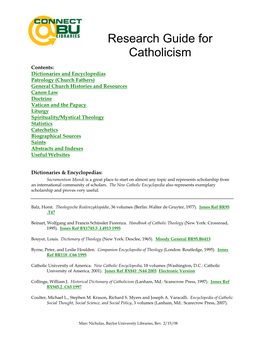 Research Guide for Catholicism