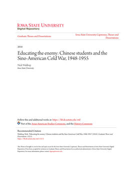 Chinese Students and the Sino-American Cold War, 1948-1955 Nick Waldrop Iowa State University