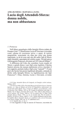 Lucia Degli Attendoli-Sforza: Donna Nobile, Ma Non Abbastanza