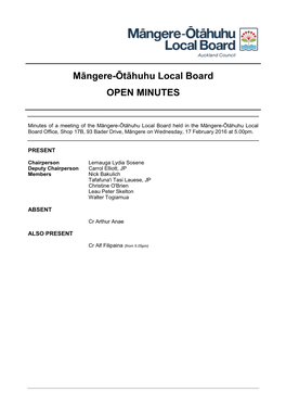 Māngere-Ōtāhuhu Local Board OPEN MINUTES