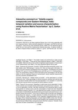 Volatile Organic Compounds Over Eastern Himalaya, India: Temporal Variation and Source Characterization Using Positive Matrix Factorization” by C