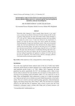 Monitoring Urban Expansion of Jhenaidah Municipality, Bangladesh Through Lulc Change Detection by Remote Sensing and Gis Techniques