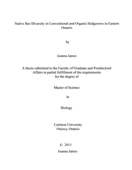 Native Bee Diversity in Conventional and Organic Hedgerows in Eastern Ontario