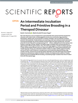 An Intermediate Incubation Period and Primitive Brooding in a Theropod Dinosaur Received: 1 August 2017 David J