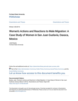 Women's Actions and Reactions to Male Migration: a Case Study of Women in San Juan Guelavía, Oaxaca, Mexico
