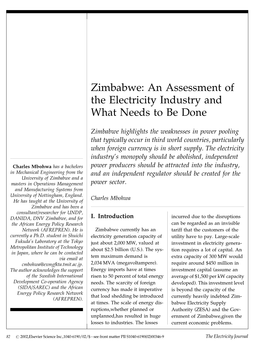 Zimbabwe: an Assessment of the Electricity Industry and What Needs to Be Done
