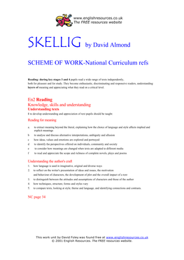 SKELLIG by David Almond SCHEME of WORK-National Curriculum Refs