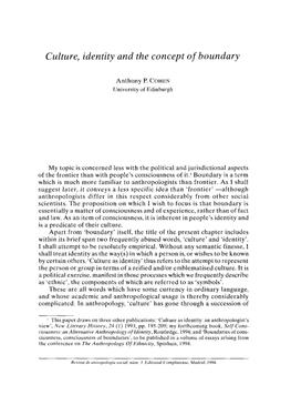 Culture, Identity and ¡He Concept of Boundary