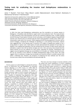 Testing Tools for Eradicating the Invasive Toad Duttaphrynus Melanostictus in Madagascar