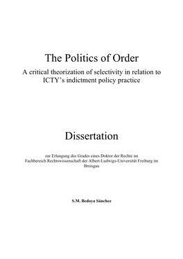 The Politics of Order Dissertation