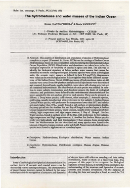 The Hydromedusae and Water Masses of the Indlan Ocean