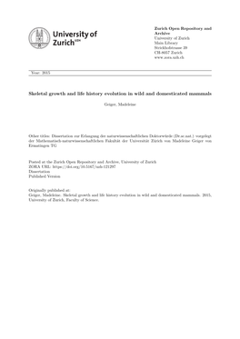 Skeletal Growth and Life History Evolution in Wild and Domesticated Mammals