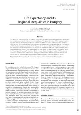 Life Expectancy and Its Regional Inequalities in Hungary