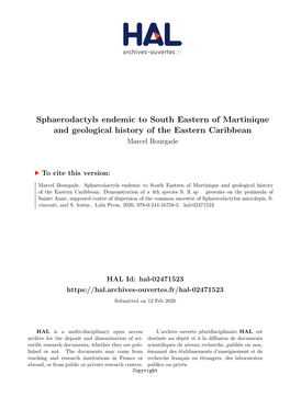 Sphaerodactyls Endemic to South Eastern of Martinique and Geological History of the Eastern Caribbean Marcel Bourgade