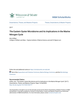 The Eastern Oyster Microbiome and Its Implications in the Marine Nitrogen Cycle