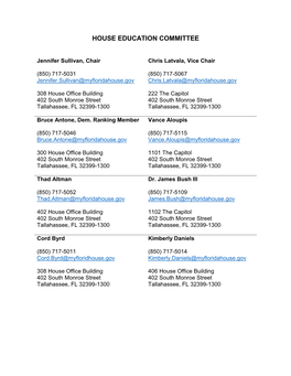2020 House Education Committees Member Contact List