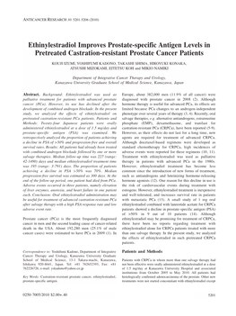 Ethinylestradiol Improves Prostate-Specific Antigen Levels in Pretreated Castration-Resistant Prostate Cancer Patients