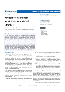 Perspectives on Indirect Matricide in Male Violent Offenders