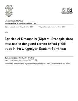 Diptera: Drosophilidae) Attracted to Dung and Carrion Baited Pitfall Traps in the Uruguayan Eastern Serranías