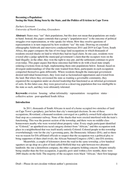 Draft – Please Do Not Circulate Without Author’S Permission 1 Being Isixhosa, and They Largely Moved from Adjacent Majority Black Townships Into Colored Territory