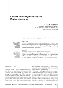 A Review of Madagascan Uapaca (Euphorbiaceae S.L.)