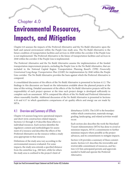 Final Environmental Impact Statement and Draft Section 4(F) Evaluation 4-1 4.0 Environmental Resources, Impacts, and Mitigation August 2013