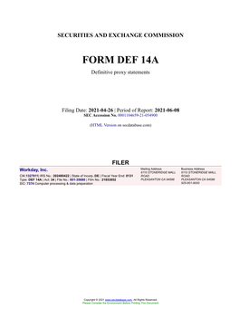 Workday, Inc. Form DEF 14A Filed 2021-04-26