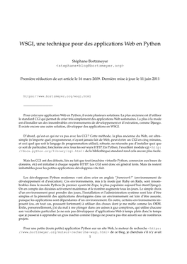 WSGI, Une Technique Pour Des Applications Web En Python