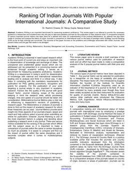 Ranking of Indian Journals with Popular International Journals: a Comparative Study