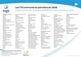 Les 179 Communes Du Périmètre Du SAGE D’Après L’Arrêté Inter-Préfectoral DCPPAT 2019-0034 Du 8 Février 2019