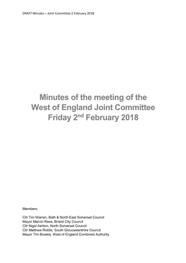 Minutes of the Meeting of the West of England Joint Committee Friday 2Nd February 2018