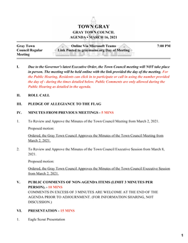 Town Gray Gray Town Council Agenda • March 16, 2021