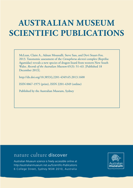 Taxonomic Assessment of the Ctenophorus Decresii Complex (Reptilia: Agamidae) Reveals a New Species of Dragon Lizard from Western New South Wales