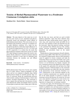 Toxicity of Herbal Pharmaceutical Wastewater to a Freshwater Crustacean Ceriodaphnia Dubia