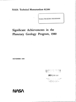 Significant Achievements in the Planetary Geology Program, 1980