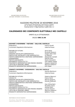 Elezioni Politiche 20 Novembre 2016 Calendario Dei