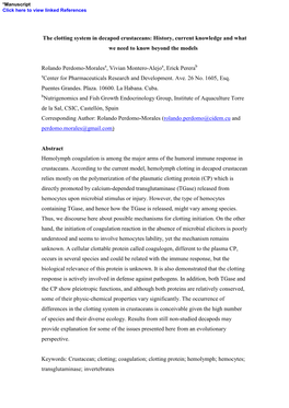 The Clotting System in Decapod Crustaceans: History, Current Knowledge and What We Need to Know Beyond the Models