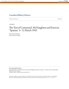 Mcnaughton and Exercise “Spartan,” 4–12 March 1943 John Nelson Rickard Directorate of Army Testing