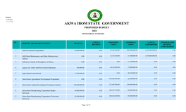 Akwa Ibom State Government Proposed Budget 2021 Ministerial Summary
