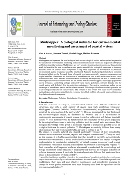 Mudskipper: a Biological Indicator for Environmental Monitoring And