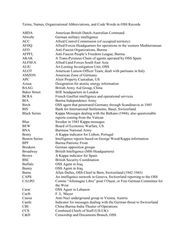 Terms, Names, Organizational Abbreviations, and Code Words in OSS Records