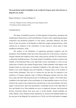 The Geotechnical Model of Landslides in the Weathered Neogene Marls with Reference to Belgrade Area, Serbia