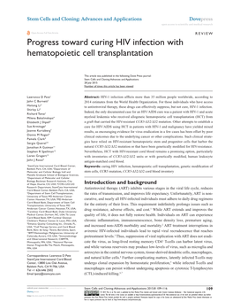 Progress Toward Curing HIV Infection with Hematopoietic Cell Transplantation