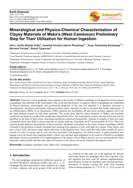 Mineralogical and Physico-Chemical Characterization of Clayey Materials of Meka'a (West Cameroon) Preliminary Step for Their Utilization for Human Ingestion