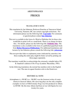 Aristophanes, Frogs (E-Text)