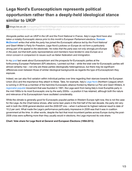 Lega Nord's Euroscepticism Represents Political Opportunism Rather Than a Deeply-Held Ideological Stance Similar to UKIP