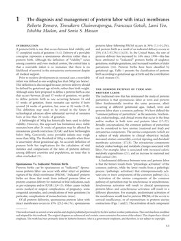 1 the Diagnosis and Management of Preterm Labor with Intact Membranes Roberto Romero, Tinnakorn Chaiworapongsa, Francesca Gotsch, Lami Yeo, Ichchha Madan, and Sonia S