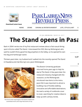 The Stand Opens in Pasadena