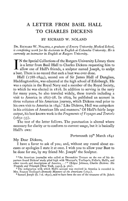 A Letter from Basil Hall to Charles Dickens