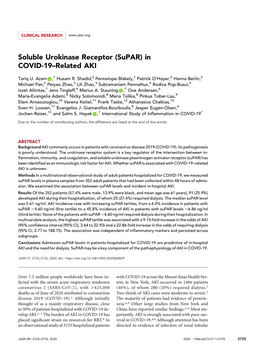 Soluble Urokinase Receptor (Supar) in COVID-19–Related AKI